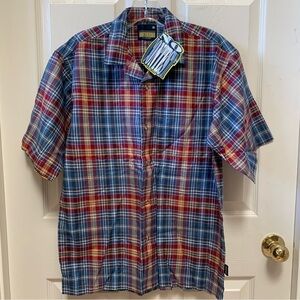 NO CONTEST plaid cotton button up short sleeve camp shirt retro fall winter